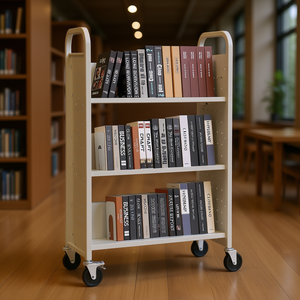 Chariot à livres à étagère inclinée en V simple face, 3 niveaux, roues verrouillables de 4 pouces, capacité de 330 lb, mobilier de bibliothèque - Product Image 2