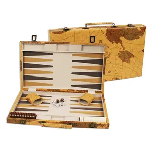 15inch 18inch personalized Leatherette Backgammon Set with Beautiful Old World Map Design