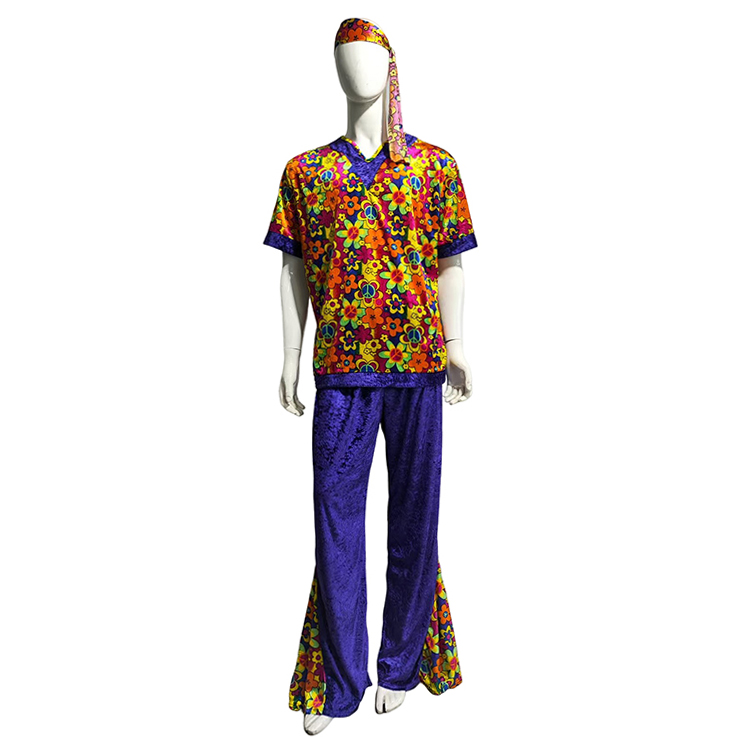 thumbnail interactive-video image 1 of 10 PCS Hippie Costume Set - 70s Fancy Dress With Wig, Glasses, Necklace, Headband & Beards For Halloween & Retro Parties 1 of 6