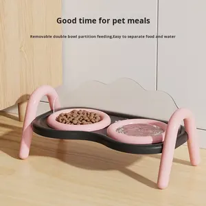 Ramah lingkungan <span class=keywords><strong>2</strong></span> mangkuk kucing keramik tinggi mangkuk ganda anti-benturan untuk kucing dan anjing - Product Image 4