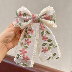 2026新年蕾丝刺绣大蝴蝶结丝带花朵发弓夹时尚女款配饰 - Product Image 5