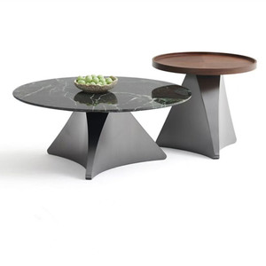 Juego de mesa de centro moderno de lujo con superficie de mármol natural y patas de metal, mesa redonda para uso en villas, hoteles y restaurantes. - Product Image 1