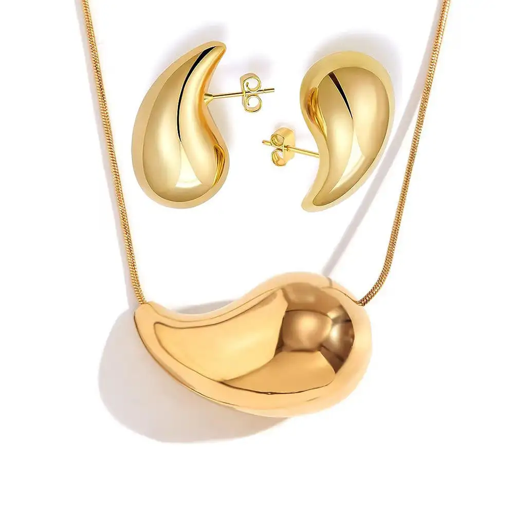 2024 orecchini di gioielli in acciaio inossidabile senza appannamento alla moda grossi orecchini placcato oro 18K collana vuota con goccia a goccia Set di gioielli