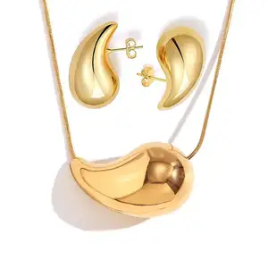 2024 orecchini di gioielli in acciaio inossidabile senza appannamento alla moda grossi orecchini placcato oro 18K collana vuota con goccia a goccia Set di gioielli