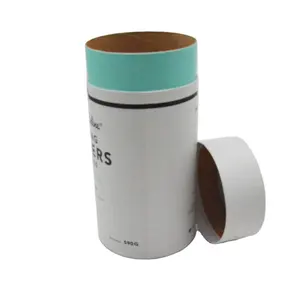 Fancy Teal Mint Green & Brown Logo Printed Matted White Rigid Cylindrical Tube Box for Cacao Powder Tea Leaves Coffee Bean