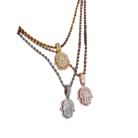 Nouveau Design de Luxe Rose Or Argent Personnalisé Micro Pave Fatima Hamsa Main Pendentif Collier Bonne Chance Glace Luxe Hamsa Main