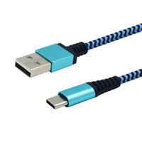 Kabel Data USB nilon tipe C, kabel Data USB nilon 1M ke Tipe C dengan kabel pengisian daya Cepat hitam biru