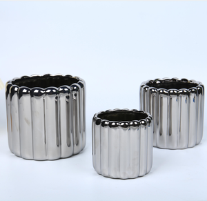 <span class=keywords><strong>Maceta</strong></span> de cerámica con rayas verticales para decoración del hogar, macetas decorativas de boda plateadas para plantas - Product Image 3