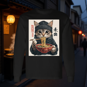 T-shirt a maniche lunghe con grafica in stile giapponese Anime Cat Ramen - Product Image 3