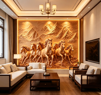 Papier peint mural 3D en relief avec huit chevaux au galop, paysage de montagne dorée, papier peint personnalisé pour le bureau, l'hôtel, la maison, la décoration