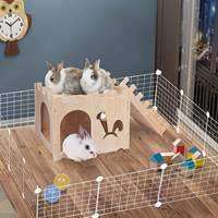 Nichoir classique en bois sculpté pour lapins, hamsters et petits animaux – Maisonnette cachette pour lapins, cochons d'Inde et hamsters dorés