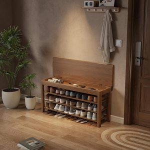 <span class=keywords><strong>Banc</strong></span> à <span class=keywords><strong>chaussures</strong></span> en bois de chêne à 3 niveaux avec étagère de rangement pour salon, salle à manger, entrée - Product Image 1