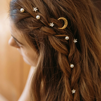 Ensemble d'épingles à cheveux en strass étoile, lune et papillon, épingles à cheveux perlées imitation perle, accessoires de coiffure de mariage pour femmes
