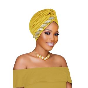 Gorro de cabeza tradicional africano con diamantes de imitación, turbante Hijab de mujeres musulmanas latinoamericanas, fabricante de sombreros de moda para venta al por mayor - Product Image 6