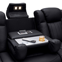 Sofá de Cuero de Alta Calidad, Sofá de Dos Plazas Negro, Sofá Reclinable de Cuero para Cine, Muebles con Luz LED y Portavasos