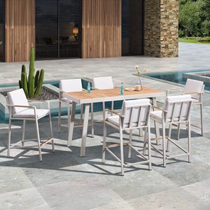 Ensemble <span class=keywords><strong>de</strong></span> salle à manger <span class=keywords><strong>de</strong></span> jardin imperméable, grand fauteuil <span class=keywords><strong>de</strong></span> balcon, mobilier d'hôtel moderne, <span class=keywords><strong>6</strong></span> tabourets <span class=keywords><strong>de</strong></span> <span class=keywords><strong>bar</strong></span> avec accoudoirs et une table <span class=keywords><strong>de</strong></span> <span class=keywords><strong>bar</strong></span> - Product Image 1
