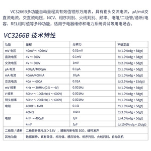 Ivan VC3266B Détecteur de tension inductif multifonction True/RMS, détection de séquence de phase, mesure de résistance interne, zéroillage, multimètre à pince AC/DC - Product Image 5