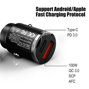 Universal Car Charger 100W Dual Port <b>USB</b> Type-<b>C</b> PD 3.0 <b>USB</b>-A QC 3.0 Fast Charging <b>Adapter</b> for Android iPhone - Product Image 1
