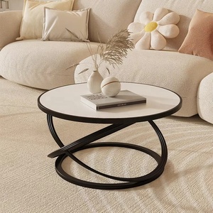 Tavolino da Caffè Rotondo Moderno <span class=keywords><strong>e</strong></span> Lussuoso per Soggiorno, con Piano in Finto Marmo <span class=keywords><strong>Bianco</strong></span> <span class=keywords><strong>e</strong></span> <span class=keywords><strong>Oro</strong></span> - Product Image 4
