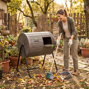 <span class=keywords><strong>Composteur</strong></span> à double compartiment 37,5 Gal 360 °   Bac à compost rotatif avec lames d'agitation pour jardin-café - Product Image 2