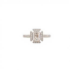 Lab Grown Radiant Cut Diamond Halo <b>Ring</b> with Side Stones 14K Yellow/Rose/White <b>Gold</b> | <b>Vintage</b> Rhodium Plated Custom Fine Jewelry - Product Image 1
