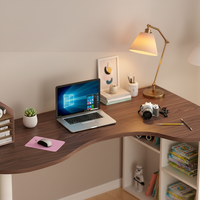 Bureau d'angle moderne nordique avec étagère intégrée et meuble de rangement pour ordinateur de bureau, design incurvé
