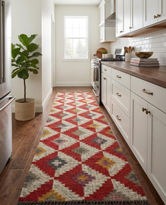 Red Ivory Southwestern <b>Runner</b> <b>Rug</b> | Handmade Wool Jute Geometric Boho Carpet <b>for</b> Farmhouse Hallway Entryway Home Floor Decor - Product Image 4