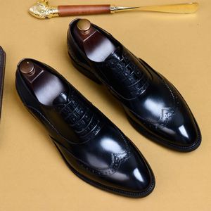 Nouvelles Chaussures Habillées Homme 2025 en Cuir Véritable Style Brogue Britannique, en Cuir de Vachette Pleine Fleur, Bout Pointu, pour Affaires - Product Image 1