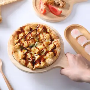 Home Baking Wood Round Pizza Serving Board Cheese Fruits Vegetables Bread Wooden Pizza Chopping Board With Handle