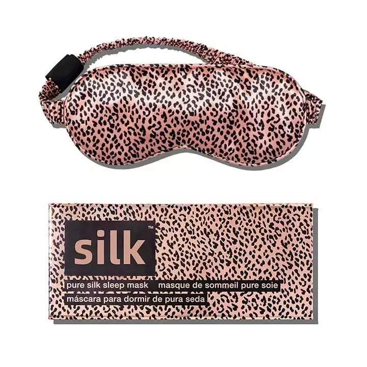 Custom Private Label Leopard print embroidery logo 100% mulberry real silk eyemask set silk sleep eye mask