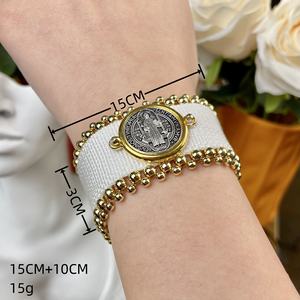 Brass Beads Cross Saint Benedict Religion Wrap <b>Bracelet</b> Handmade Woven <b>Trendy</b> Women's Party - Product Image 6