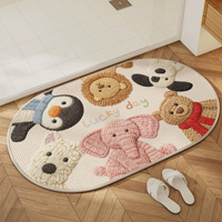 Nouveau tapis de salle de bain ovale 2026, style dessin animé, aspect lin, absorbant, séchage rapide, facile d'entretien