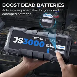 TOPDON-Портативный Автомобильный аварийный аккумулятор, внешний аккумулятор, Jumpstarter, JS3000, 3000 А, 24000 мАч, 12 В
