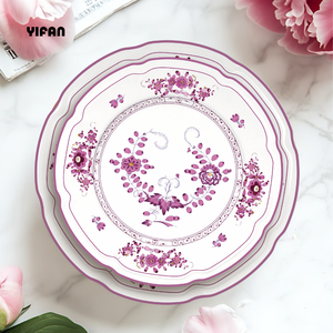 2025 New Design Eco-Friendly Wedding Ceramic Porcelain Dinnerware Set Pink Flowers Dishwasher Safe for Events Catering Rental - Product Image 5