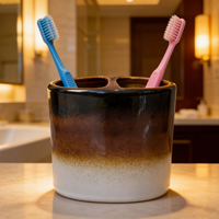 Ensemble d'accessoires de salle de bain imperméables de style européen en résine marron et blanc dégradé, 5 pièces, distributeur de savon, porte-brosse de toilette, gobelet