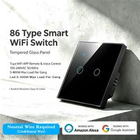 Interruptor Táctil Inteligente WiFi Tuya con Cable Neutro, AC220V, LED, Carga de 5-300W, Panel de Vidrio Fácil de Limpiar, Compatible con Alexa y Google Home, Interruptor de Pared con Control por Voz