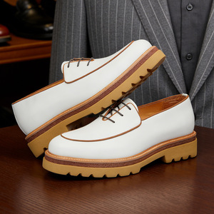 Chaussures Richelieu en cuir véritable blanc pour hommes, bout rond, à lacets, semelle extérieure en caoutchouc, confortables, pour le bureau et les occasions formelles - Product Image 3
