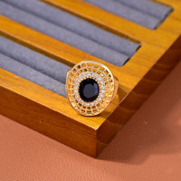 Nouvelle Tendance Bague Ajustable pour Femme en Laiton Plaqué Or 18K, Style Classique Filigrane, avec Pierre Ovale en Zircon Cubique, Résistante à la Transpiration, pour Mariage
