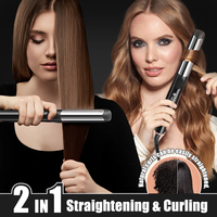 Pelurus Rambut Flat Iron 2 in 1 Pelurus & Pengeriting dengan Layar LED Pemanasan Cepat Suhu Dapat Diatur untuk Rambut Keriting Rusak