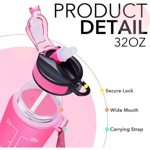 Cross-Border Large Capacity 1000ML Outdoor Sports Bottle with Scale Straw Gradient Color Sports Plastic Water Bottle with logo - Product Image 4