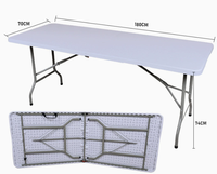 Table de salle à manger extérieure pliable STG de style européen moderne, rectangulaire, blanche, 180 cm, avec structure en plastique et métal, pour hôtel, parc, cour.