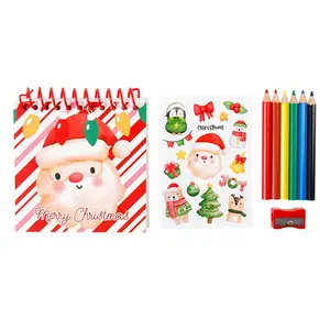 INTERWELL Festive Christmas Stationery Set Kids Santa Spiral Notebook Mini Colored Pencils Holiday Stickers Creative Gift Idea