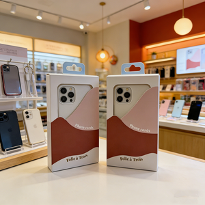 Boîtes en carton personnalisées avec logo imprimé pour écouteurs et étuis de téléphone, boîte en carton blanc avec trou de suspension - Product Image 2
