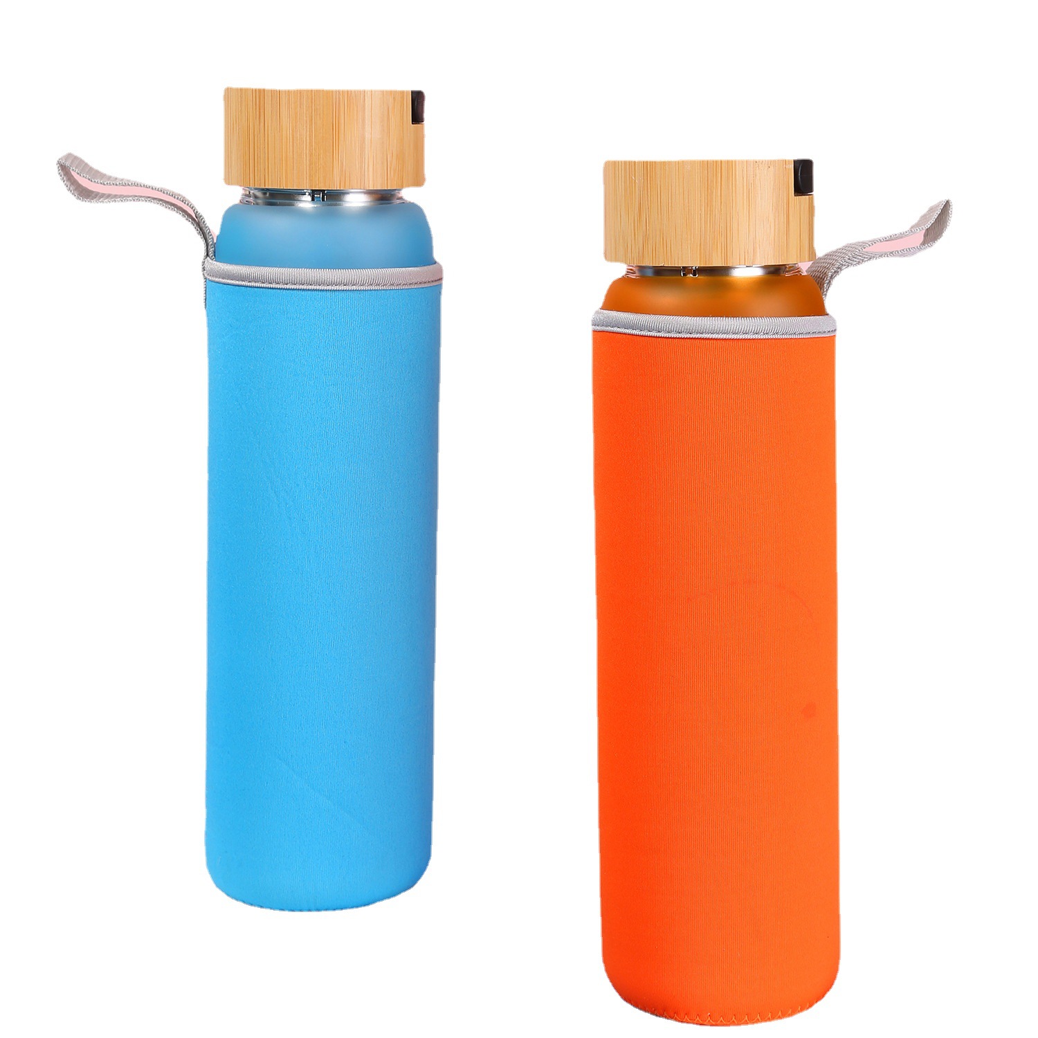 Bamboo lid single layer frosted glass water bottle with cloth cover outdoor sports water bottle