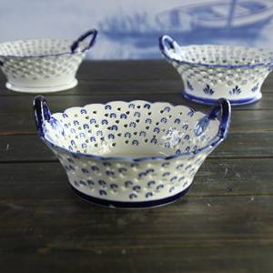 Vente en gros Panier creux en céramique de Delft en grès bleu et blanc - Product Image 6