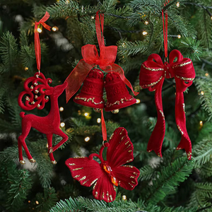 Đồ trang trí Giáng sinh hình tuần lộc tuyết đỏ nhung đỏ, mặt dây chuyền Giáng sinh phủ nhung đỏ treo trang trí cây thông Noel cho trang trí nhà cửa, tiệc tùng dịp lễ - Product Image 2