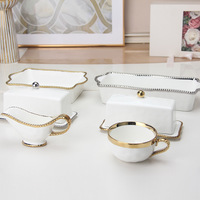 Assiettes carrées en céramique à bord doré et à perles, style occidental, pour la maison, salades, desserts, fruits, steaks