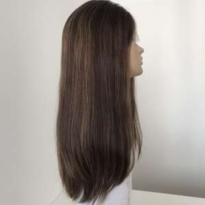 วิกผมคนยิวแบบ100% ผมตรงยาวปานกลางสีบลอนด์ยาวโปร่งใส - Product Image 5