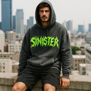 OEM Men Retro <b>Grunge</b> Style Pullover Streetwear Vintage Oversized Heavyweight Distressed Puff Print Custom <b>Hoodie</b> - Product Image 1