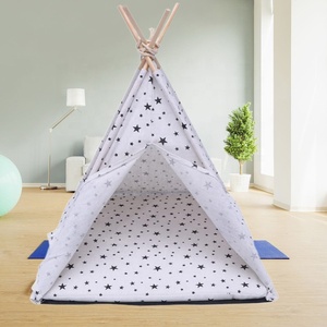Solid Pattern Wooden Poles Pet <strong>Teepee</strong> with Cushion Convenient Carry Bag for Indoor Use <strong>Dog</strong> or Cat House Bed - Product Image 1